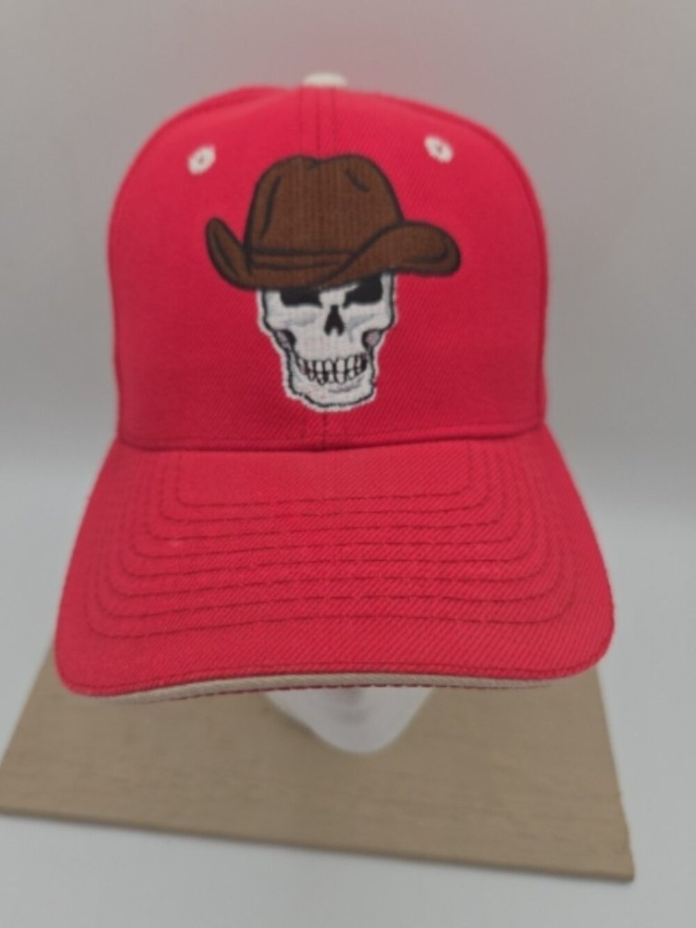 Sam’s Cap Red Cowboy Skull Hat Wool Blend OSFA